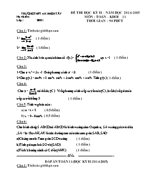 Đề thi học kỳ II môn Toán  Khối 11